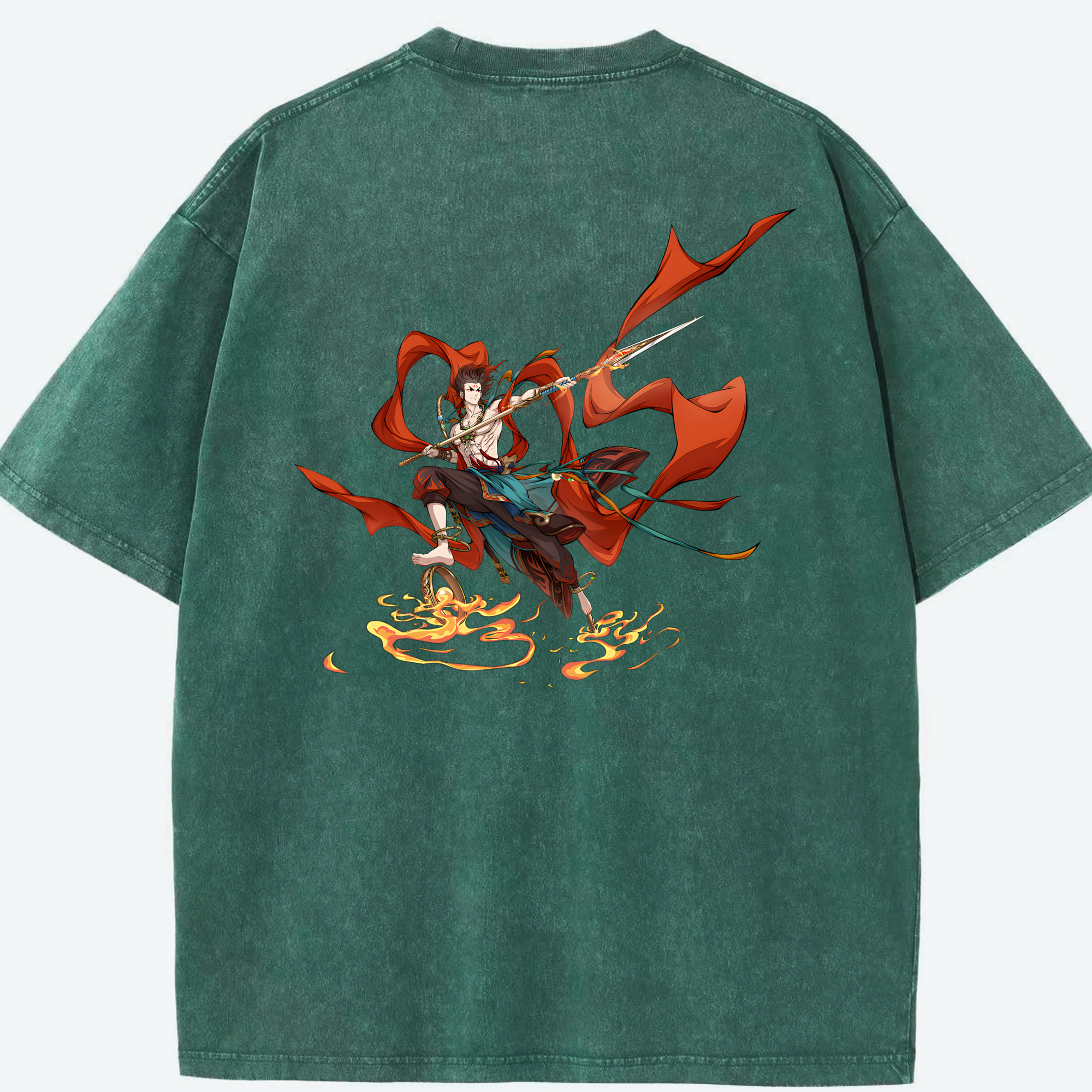 （画像用） Ne Zha 2 ナタ 魔童の大暴れ 綿100% ヴィンテージ風 半袖Tシャツ（背面プリント）